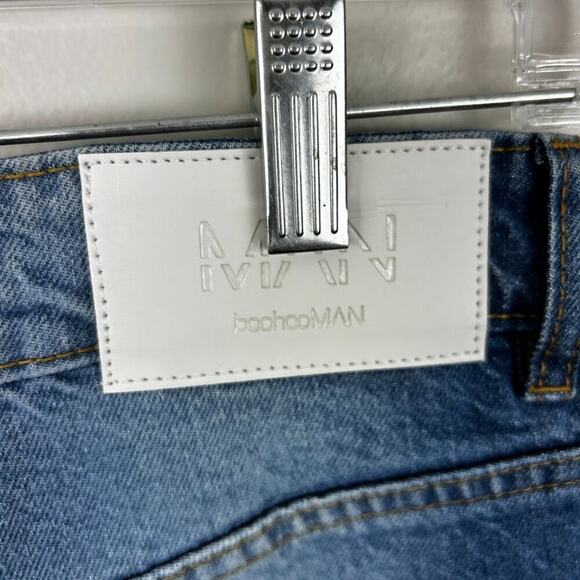 Boohoo Man Womens 32 Boho Flare Leg Paint Splatter blue Jeans denim new pants - Picture 7 of 7